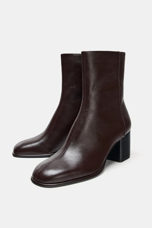 Купить Zara Кожаные ботильоны на широком каблуке