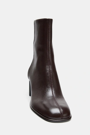Chocolate Brown | 1113/610/116 - Zara Кожаные ботильоны на широком каблуке