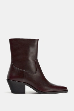 Burgundy Red | 2154/610/022 - Zara Кожаные ботильоны в ковбойском стиле