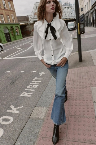 Купить Zara Блуза с воланами и контрастным бантом