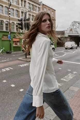 Ecru | 1971/167/712 - Zara Блуза с воланами и контрастным бантом