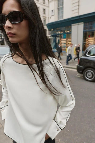 Black / White | 8351/226/064 - Zara Блуза из крепа с контрастными деталями