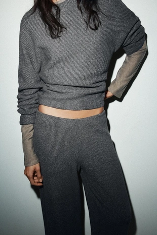 Grey marl | 6050/825/803 - Zara Широкие брюки из мягкой ткани