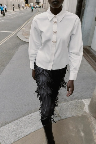 Купить Zara Рубашка из поплина с декоративными пуговицами