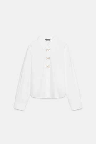 Рубашка из поплина с декоративными пуговицами- Заказать в России
