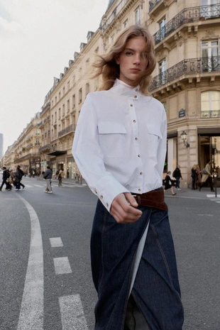 Купить Zara Рубашка из поплина с объемными рукавами