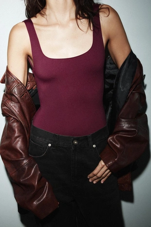 Wine | 5039/312/660 - Zara Боди из полиамида с бретелями