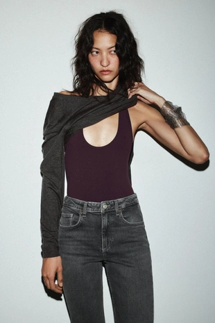 Chocolate | 5063/894/717 - Zara Бесшовное боди с горловиной халтер
