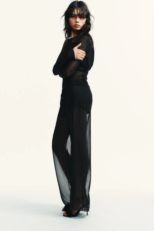 Black | 6050/818/800 - Zara Струящиеся полупрозрачные брюки
