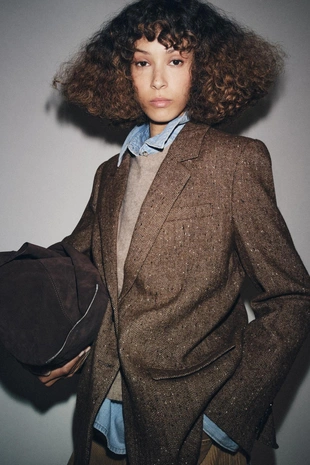 Блейзер из смесового льна с узором в елочку — ZW COLLECTION- Заказать в России