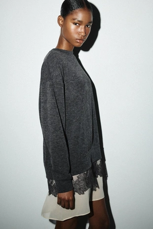 Grey marl | 1067/458/803 - Zara Комбинированное платье с эффектом мягкости