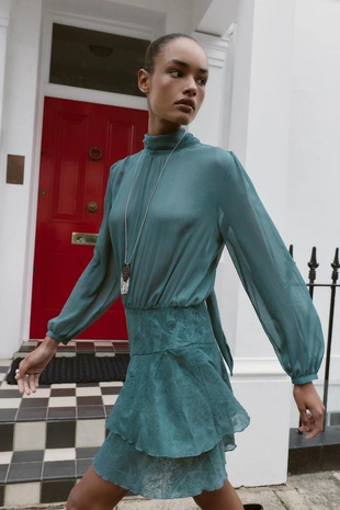 Купить Zara Мини-платье с комбинированными воланами