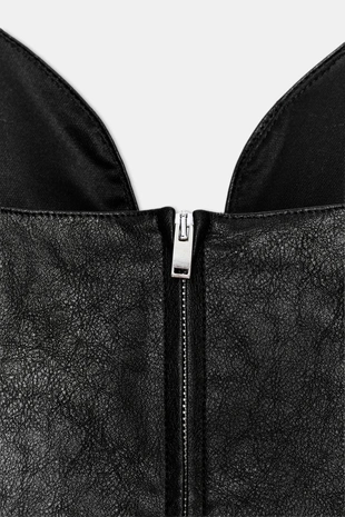 Топ из искусственной кожи на бретелях с завязками- Заказать в России