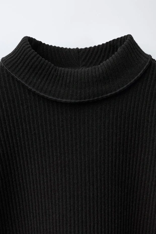 Black | 2236/320/800 - Zara Лонгслив в рубчик с воротником-стойкой