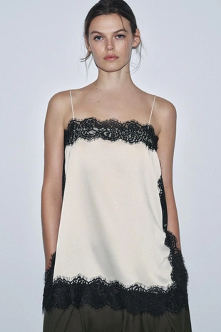 Купить Zara Атласный топ с кружевом — ZW COLLECTION