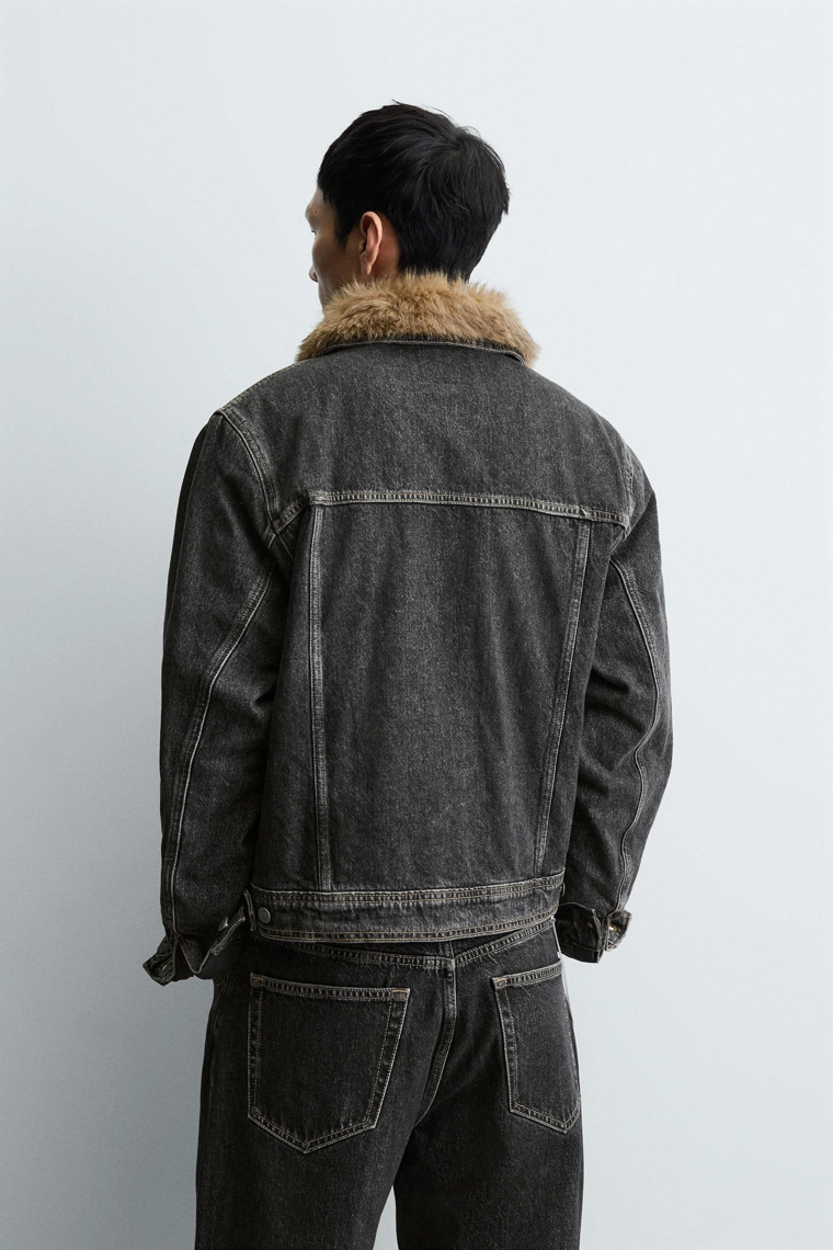 Джинсовая куртка с воротником из искусственного меха