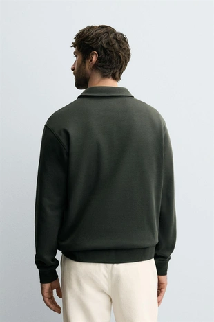 Dark green | 4092/380/529 - Zara Поло-свитшот с застежкой на молнию и воротником клиппа