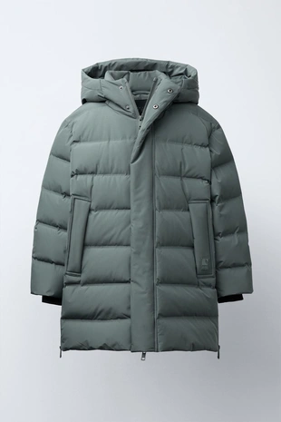 Blue / Steel | 3121/756/431 - Zara Длинный пуховик с пером и пухом WATER REPELLENT