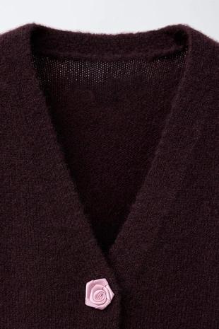 Burgundy | 1473/728/681 - Zara Кардиган с цветочными аппликациями из атласа