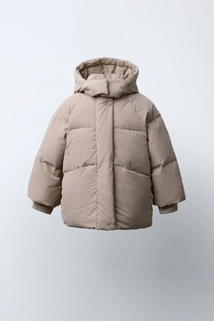 Купить Zara Пуховик WATER REPELLENT с отстегивающимся меховым капюшоном