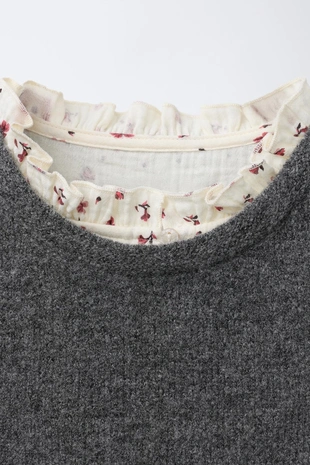 Ecru | 3153/730/712 - Zara Платье с цветочным принтом и комбинированным трикотажным жилетом