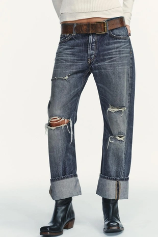 Прямые джинсы TRF с дырами средней посадки- Заказать в России