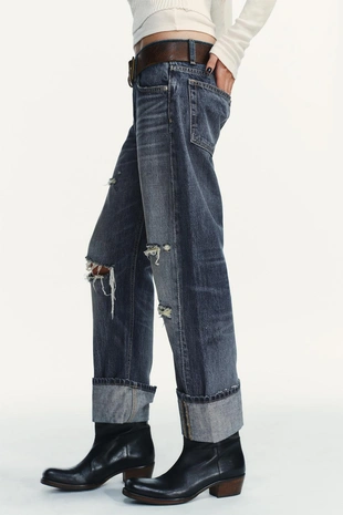 Прямые джинсы TRF с дырами средней посадки- Заказать в России