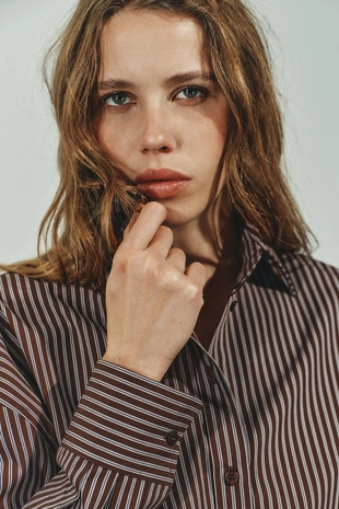 Dark brown | 8823/531/716 - Zara Рубашка OVERSIZE из поплина в полоску