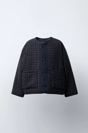 Navy blue | 3791/559/401 - Zara Пальто из текстурной ткани в клетку с шерстью