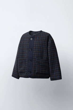 Пальто из текстурной ткани в клетку с шерстью