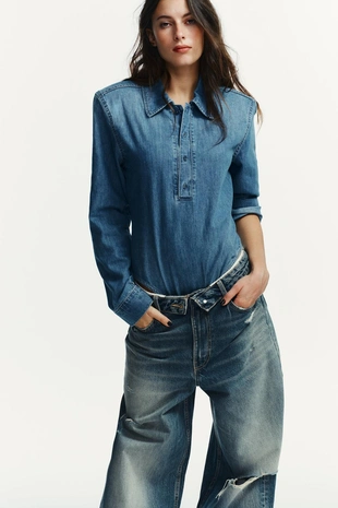 Джинсы TRF со средней посадкой и отвернутым поясом- Заказать в России