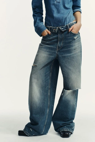 Джинсы TRF со средней посадкой и отвернутым поясом- Заказать в России