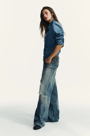 Джинсы TRF со средней посадкой и отвернутым поясом- Заказать в России