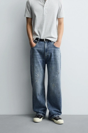 Купить Zara Джинсы BAGGY FIT с эффектом брызг