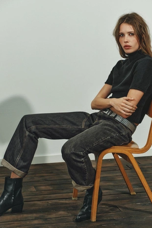 Black | 3129/610/800 - Zara Кожаные ботильоны в ковбойском стиле с декоративной строчкой