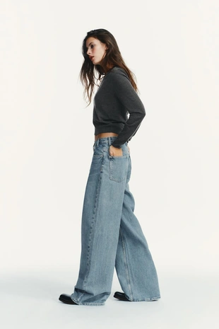 Джинсы TRF WIDE LEG с перекрестной талией и высокой посадкой