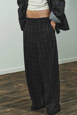 Black / Brown | 1255/559/099 - Zara Брюки в клетку с высокой посадкой