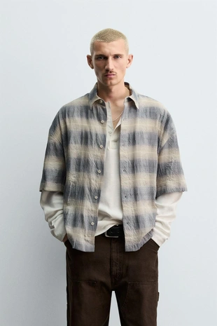 Рубашка в клетку с текстурой- Заказать в России