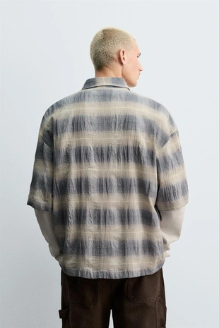 Рубашка в клетку с текстурой- Заказать в России