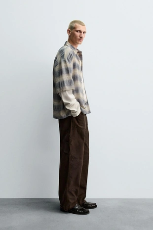 Рубашка в клетку с текстурой- Заказать в России