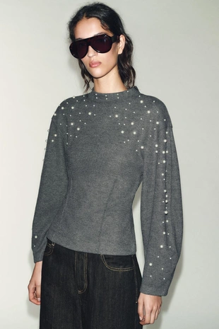 Купить Zara Мягкий свитер с бусинами