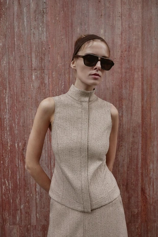 Купить Zara Топ без рукавов с воротником-стойкой
