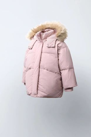 Pink | 5644/637/620 - Zara Пуховик WATER REPELLENT с отстегивающимся меховым капюшоном