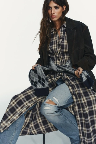 Платье миди в клетку со складками- Заказать в России