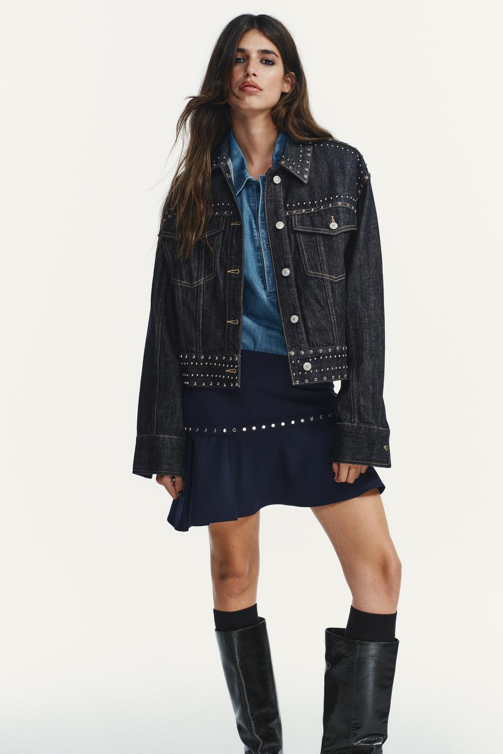 ЮБКА АСИММЕТРИЧНОГО КРОЯ С ВОЛАНАМИ И ЗАКЛЕПКАМИ