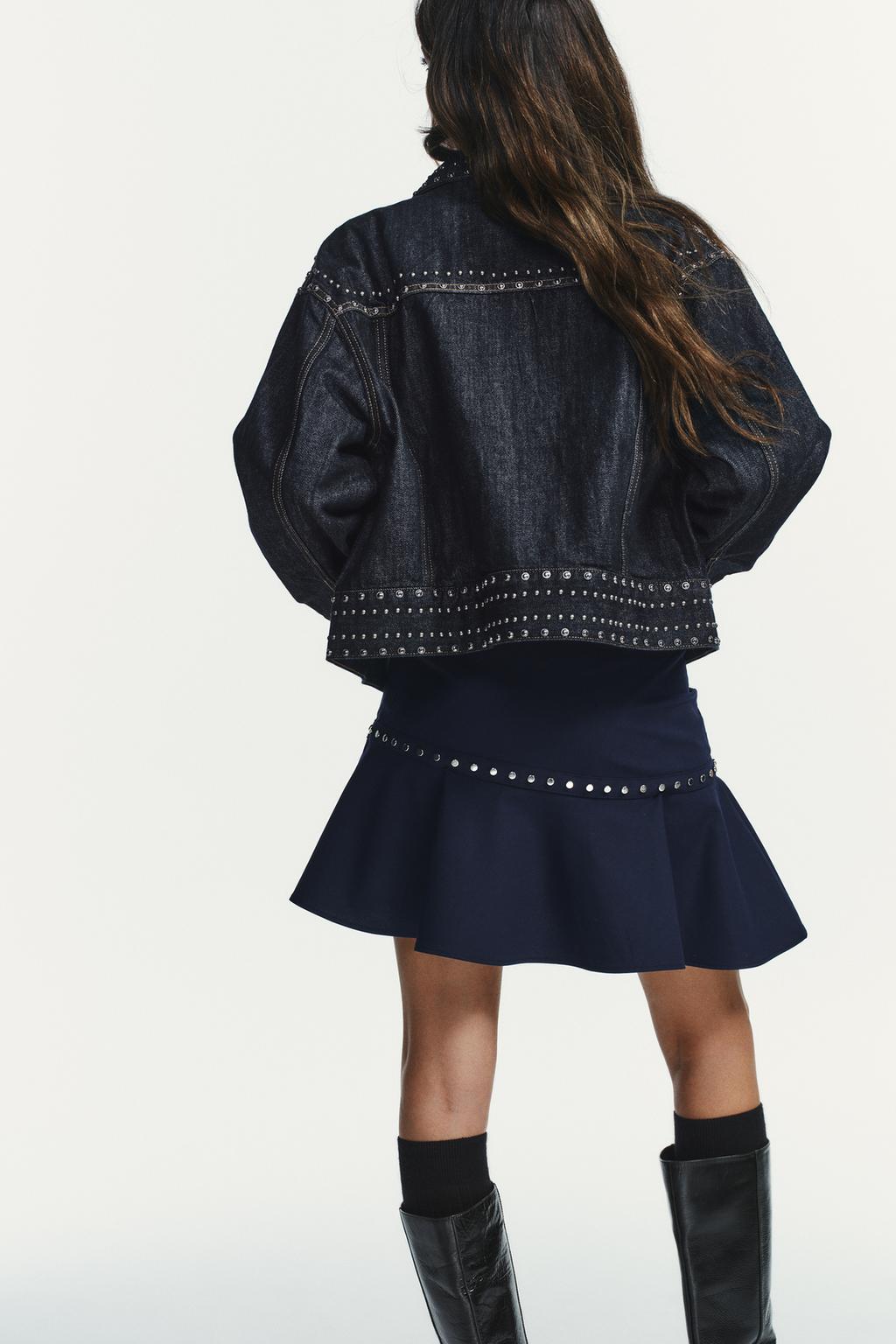 ЮБКА АСИММЕТРИЧНОГО КРОЯ С ВОЛАНАМИ И ЗАКЛЕПКАМИ