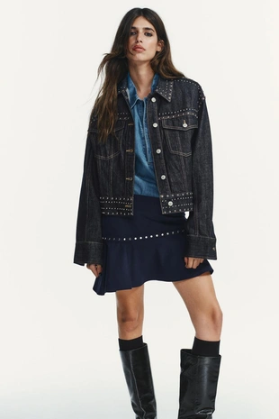 Юбка асимметричного кроя с воланами и заклепками- Заказать в России