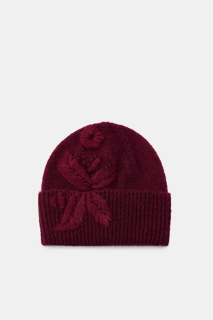 Burgundy | 3920/844/681 - Zara Шапка бини с вышивкой цветов