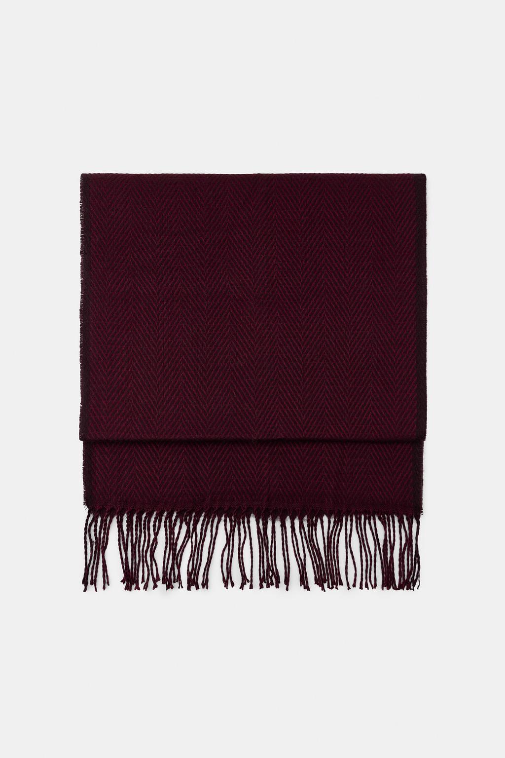 ШАРФ С УЗОРОМ «ЁЛОЧКА» И БАХРОМОЙ