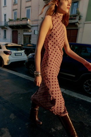 Платье миди в горошек с бантом- Заказать в России